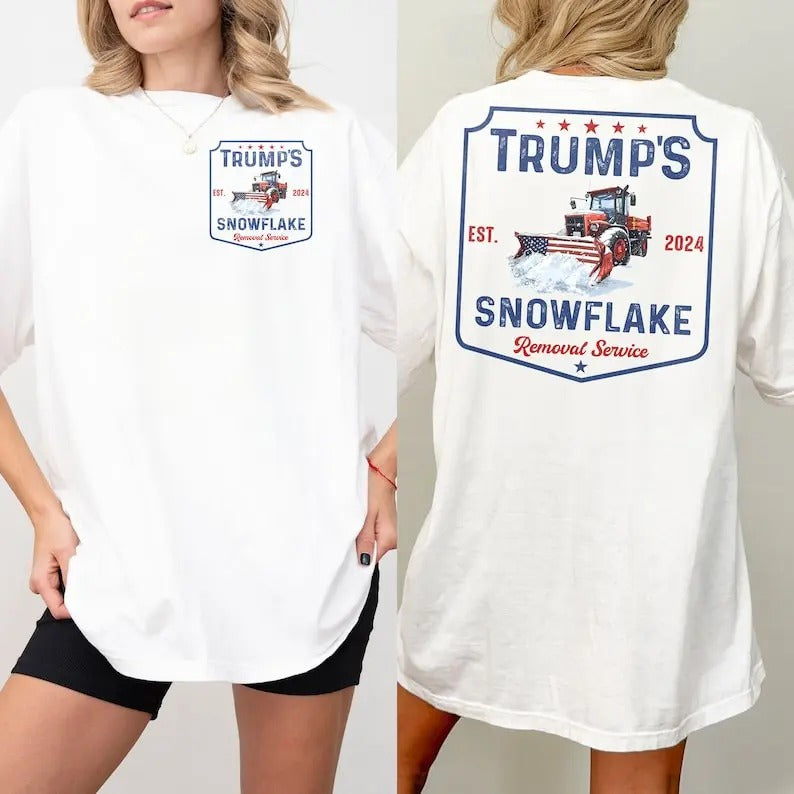 2 Side Trump's Snowflake Removal Service T-Shirt, Voting Felon T-Shirt, Trump 2024, Vote 2024 Hoodie, MAGA Political Unisex, Convicted Felon T-Shirt