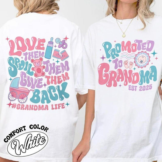2 Sided Est Grandma T-shirt, Promoted to Grandma Shirt, Mothers Day Gift for Grandma, Granny Shirt, Gigi Mimi Shirt, Nana Shirt
