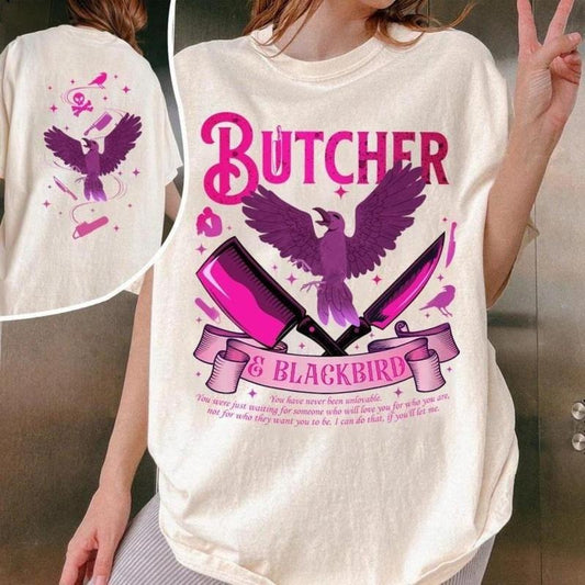 2 Sided, Butcher Blackbird Tshirt, Dark Romance Apparel, Brynne Weaver Inspired, Smut Gift, Bookish Gifts for Readers,Scythe &