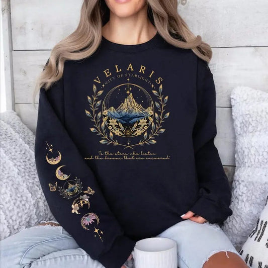 2 Slide Design, Arm Printed Velaris Sweatshirt, Velaris City Of Starlight Sweater, Acotar Hoodie,T he Night Court Acotar Hoodie,V elaris 2-sides Sweater