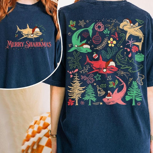2 Slide Design, Sharks Christmas  Shirt, Christmas Shark Shirt, Shark Lovers Gift,Merry Sharkmas Shirt, Funny Shark Christmas Shirt, Shark Tee