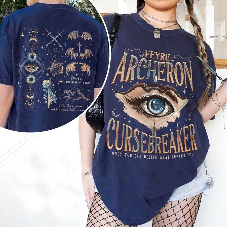 2 Slides, Feyre Cursebreaker Two Sided T-Shirt, Romantasy Feyre Darling T Shirt, ACOTAR Fan Shirts, Gift For Book Lover Womenswear Casual