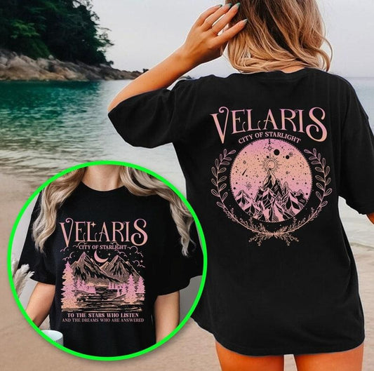 2 slides, Velaris Shirt, Velaris City Of Starlight Shirt, The Night Court Shirt, ACOTAR Shirt, Gift For Book Lover Shortsleeve Cotton Tee