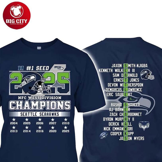 2025 Congrats Seahawks 1 Seed NFC West Champions Two Sided Shirt