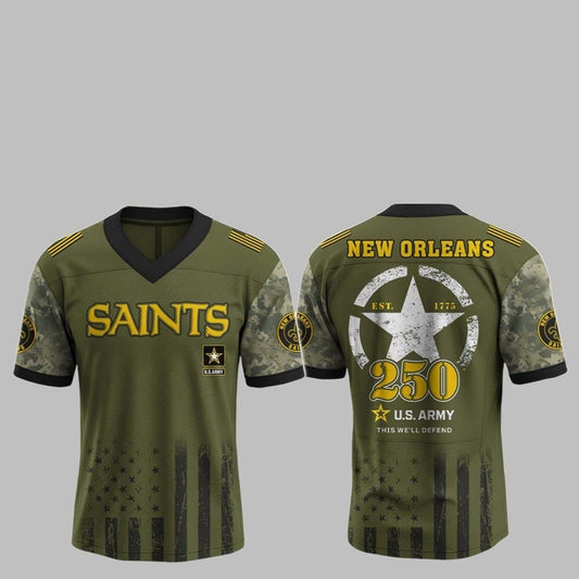 2025 Saints 250th Anniversary US Army Jersey - Grishko.com T-Shirts, Hoodie, Sweatshirt | WearSparks.com (Image 1)