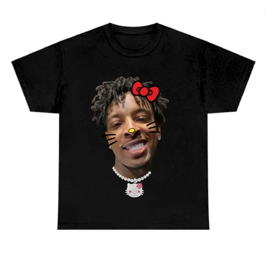 21 Savageee Kittty Cute Black T-Shirt for Men - Classic Cotton Fabric