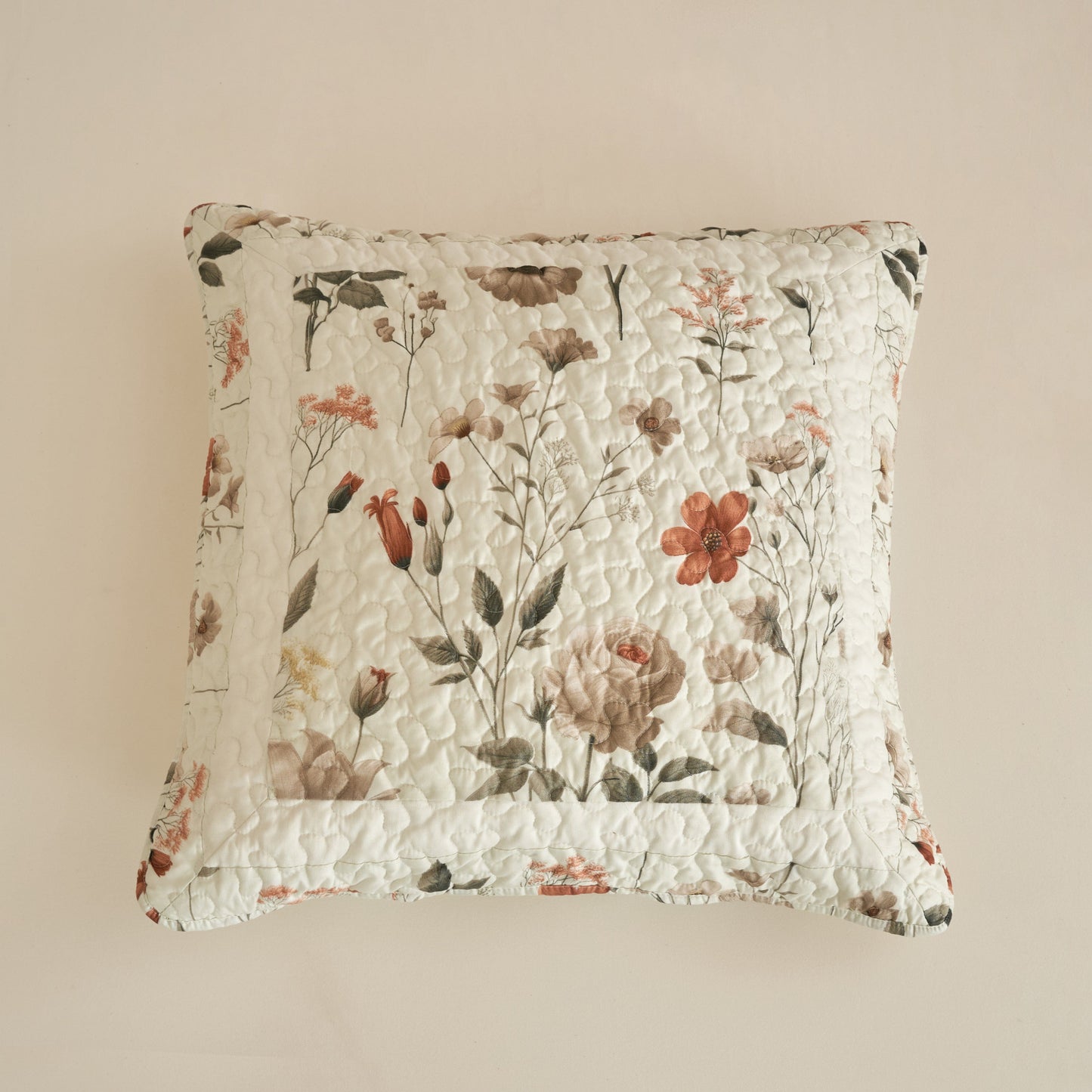 Enchanted Meadow Throw Pillow Euro Cover - Zippered Floral Design in Beige, Rose, and Soft Green, Premium Soft Microfiber, Euro Sham in 26x26 Inches (26" x 26" 1 Piece)