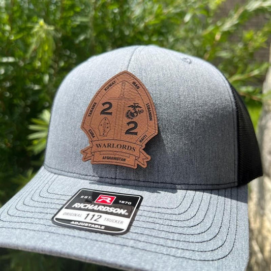 2nd Battalion 2nd Marines Leather Hat Patch Richardson Hat Mesh Back Snap Back | Salty Vet |