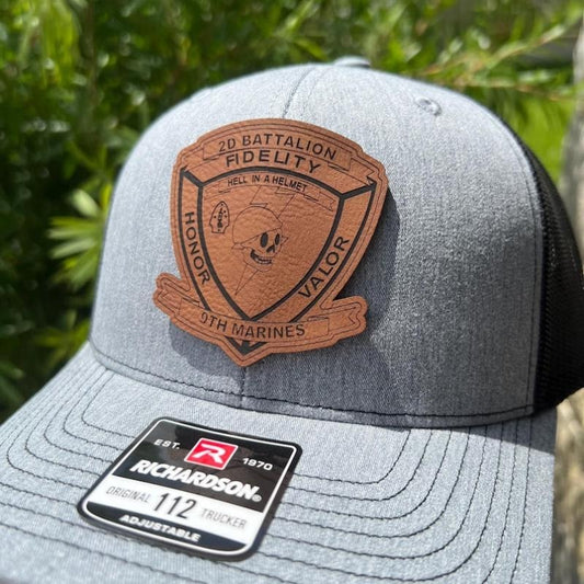 2nd Battalion 9th Marines Leather Hat Patch Richardson Hat Mesh Back Snap Back | Salty Vet |