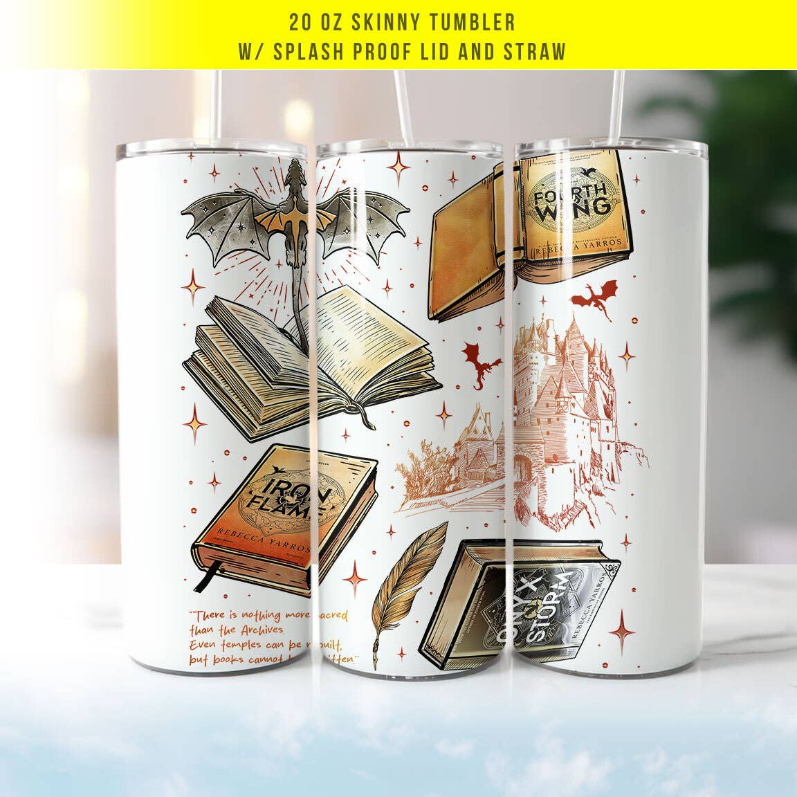 Fourth Wing Inspired Collage - Book Novel Reading Tumbler