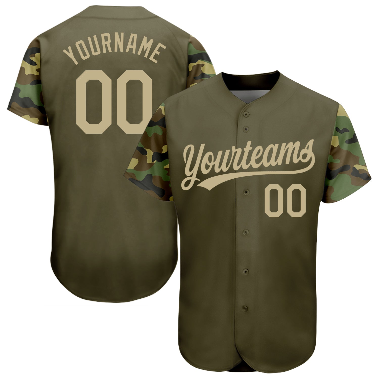 Custom Olive Vegas Gold Digital Camo Two Tone Authentic Baseball Jersey