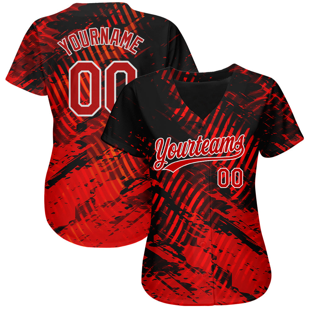 Custom Black Red-White 3D Pattern Design Authentic Baseball Jersey T-Shirts, Hoodie, Sweatshirt | WearSparks.com (Image 2)