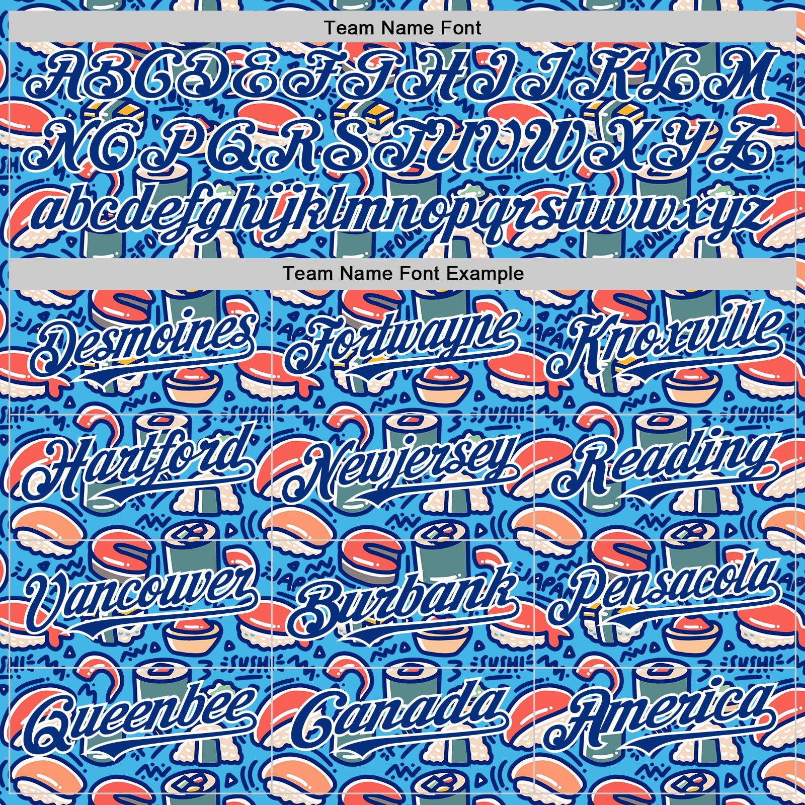Custom Sky Blue Royal-White Foodie Sushi Doodle Authentic Baseball Jersey