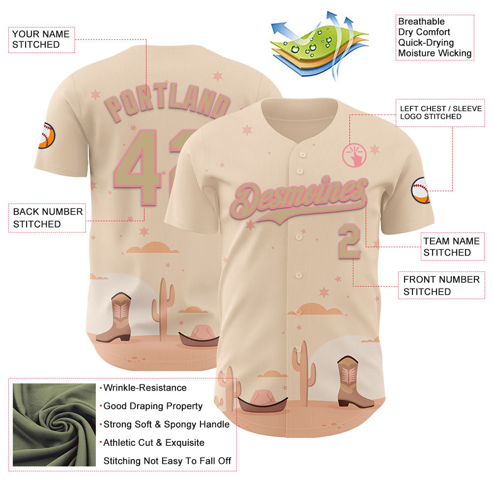 Custom City Cream Vegas Gold-Medium Pink Texas Cowboy Landscape City Edition Authentic Baseball Jersey