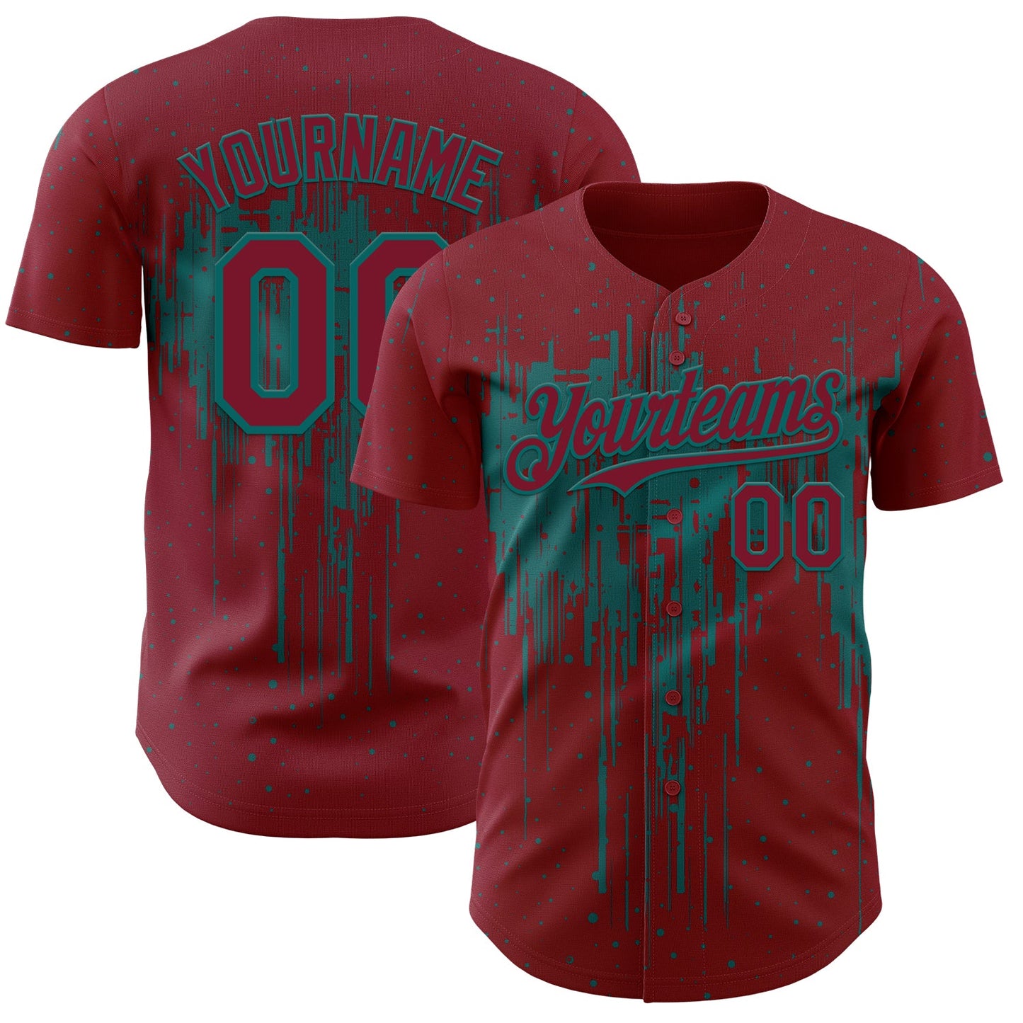 Custom Crimson Teal Dripping Splatter Paint Authentic Baseball Jersey