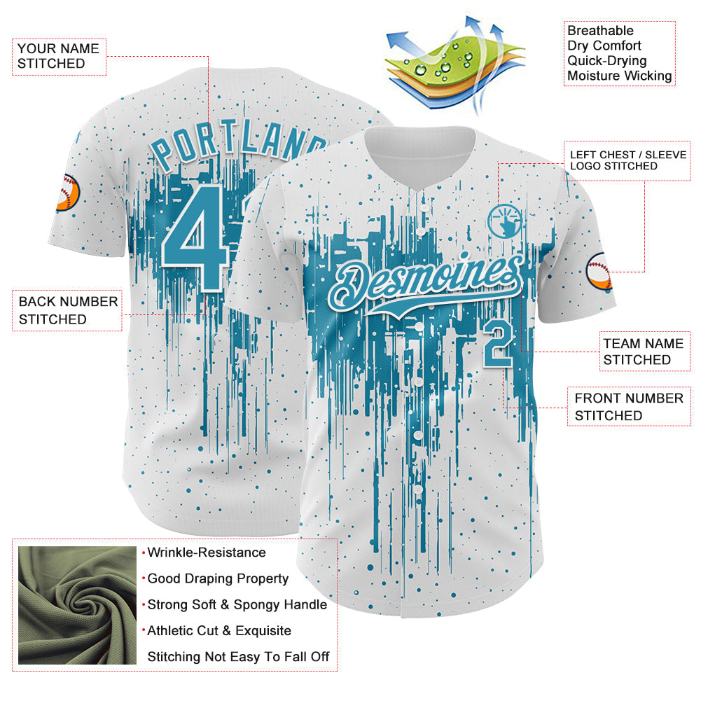 Custom White Panther Blue-White Dripping Splatter Paint Authentic Baseball Jersey