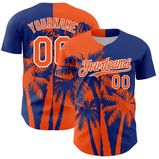Custom Royal Orange-White Hawaii Palm Trees Tropical Coconut Authentic Baseball Jersey