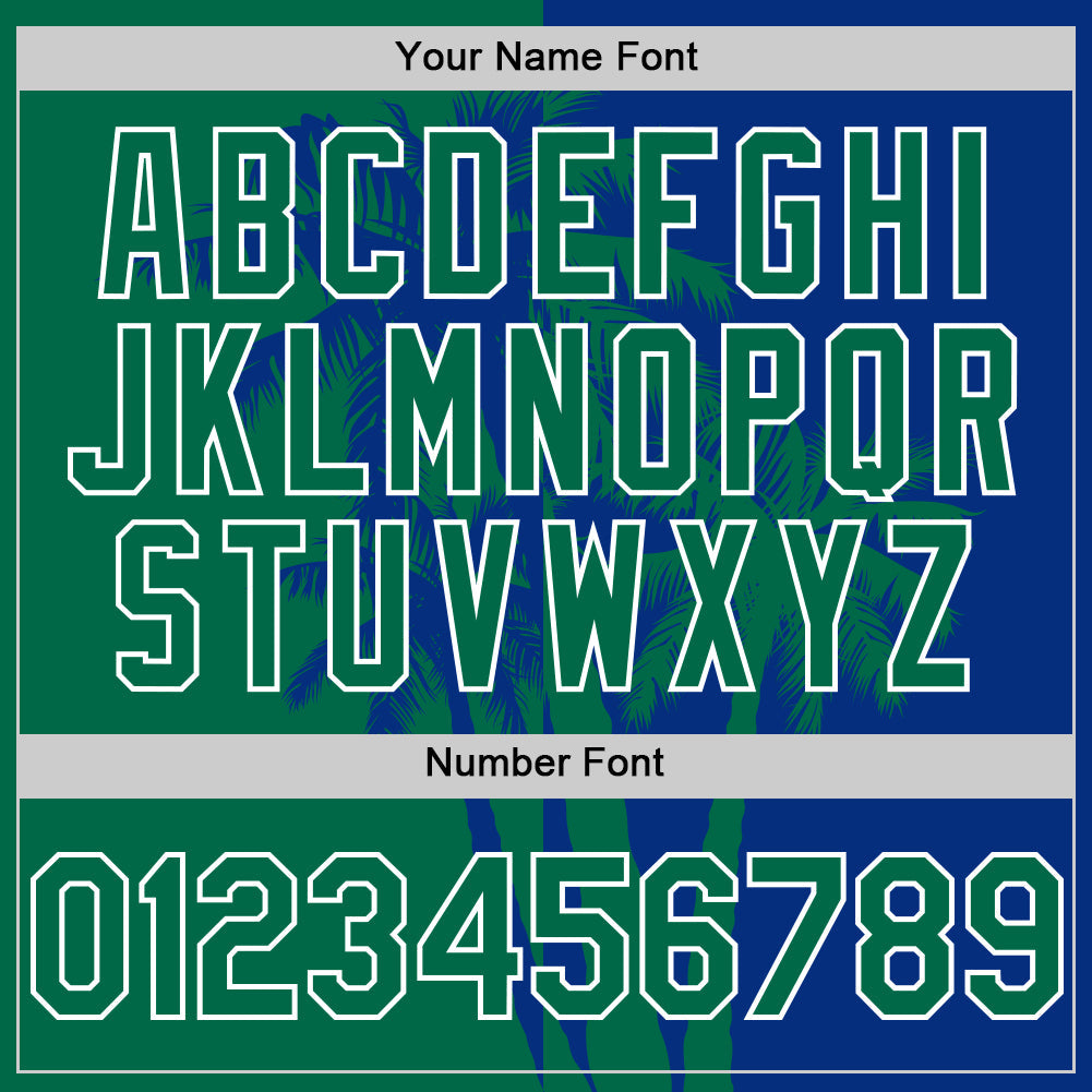 Custom Royal Kelly Green-White Hawaii Palm Trees Tropical Coconut Authentic Baseball Jersey