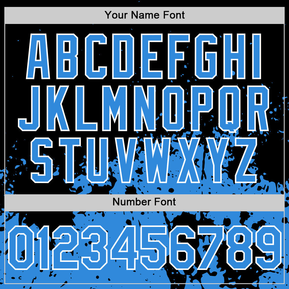 Custom Black Powder Blue-White Abstract Splatter Grunge Authentic Baseball Jersey