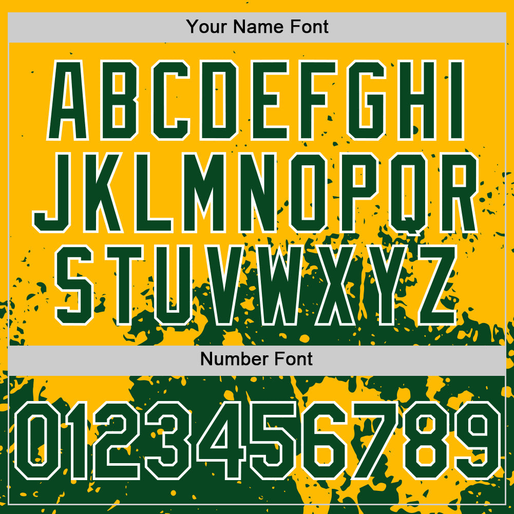Custom Gold Green-White Abstract Splatter Grunge Authentic Baseball Jersey