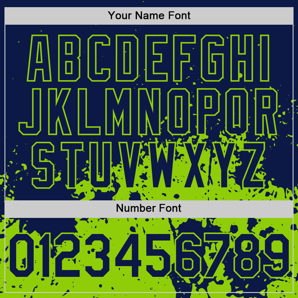 Custom Navy Neon Green Abstract Splatter Grunge Authentic Baseball Jersey