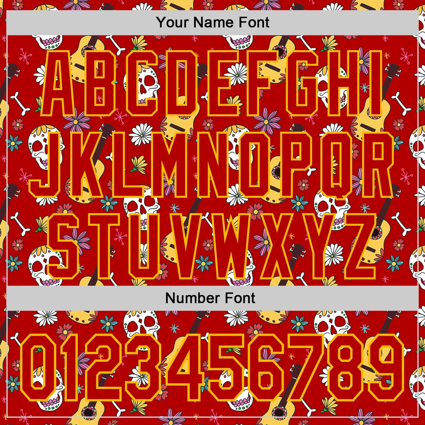 Custom Red Gold Sugar Skull Day of the Dead Mexican Folk Art Authentic Baseball Jersey