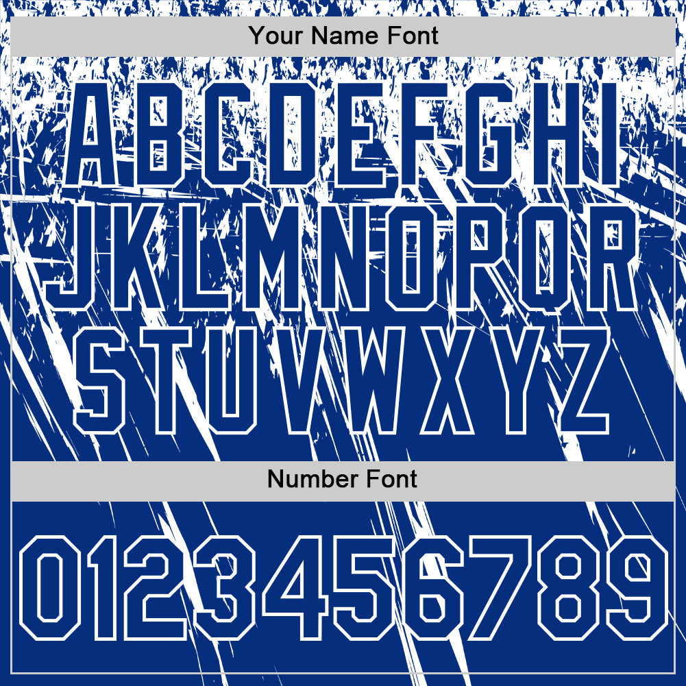 Custom Royal White Distressed Scratch Brush Stroke Authentic Baseball Jersey
