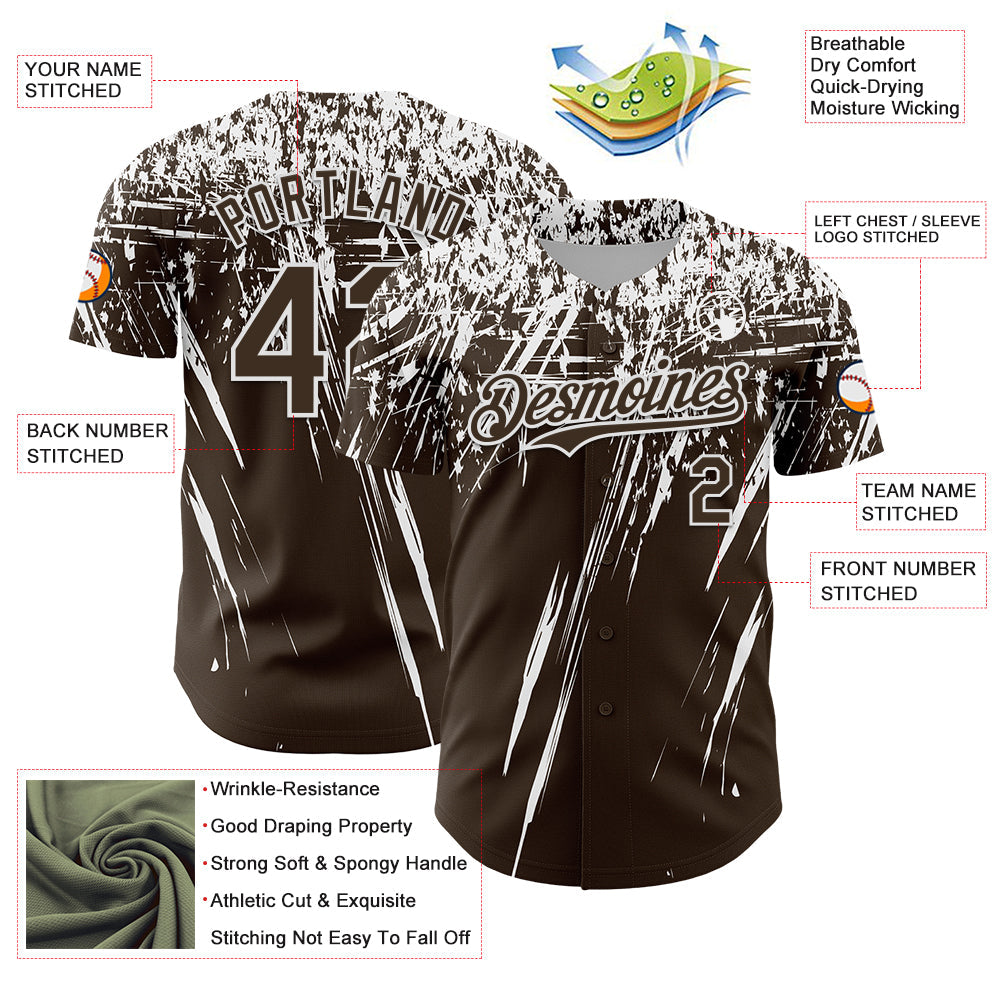 Custom Brown White Distressed Scratch Brush Stroke Authentic Baseball Jersey
