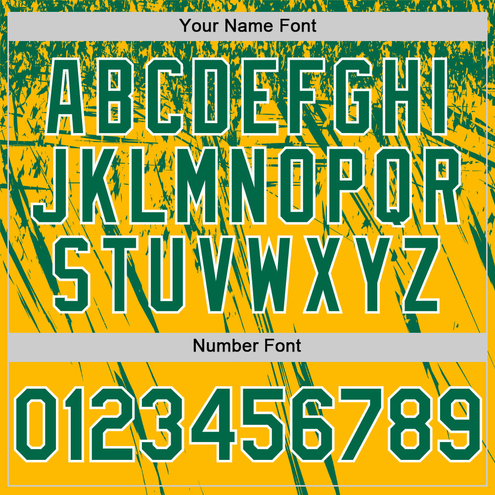 Custom Gold Kelly Green-White Distressed Scratch Brush Stroke Authentic Baseball Jersey