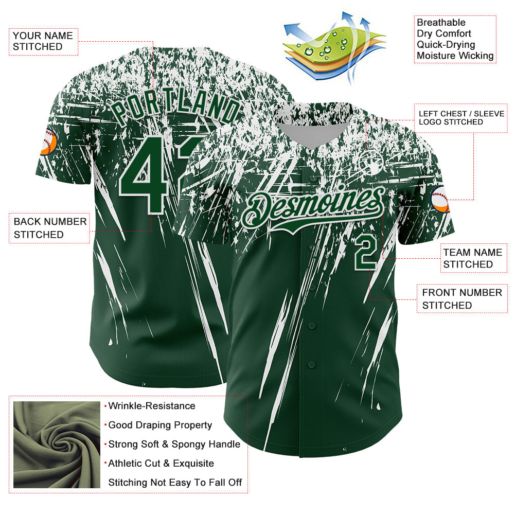 Custom Green White Distressed Scratch Brush Stroke Authentic Baseball Jersey