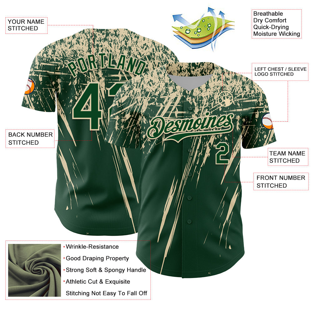 Custom Green Cream Distressed Scratch Brush Stroke Authentic Baseball Jersey