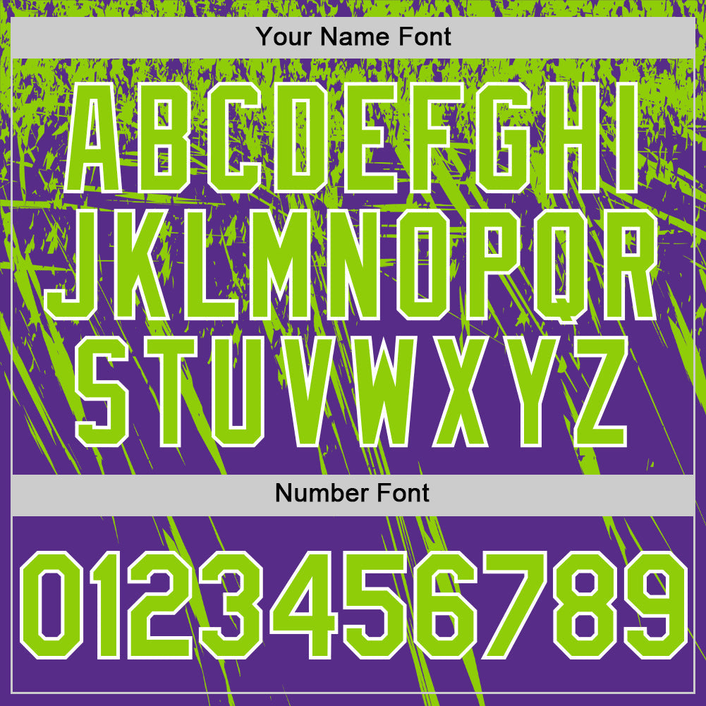 Custom Purple Neon Green-White Distressed Scratch Brush Stroke Authentic Baseball Jersey