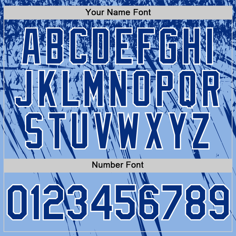 Custom Light Blue Royal-White Distressed Scratch Brush Stroke Authentic Baseball Jersey