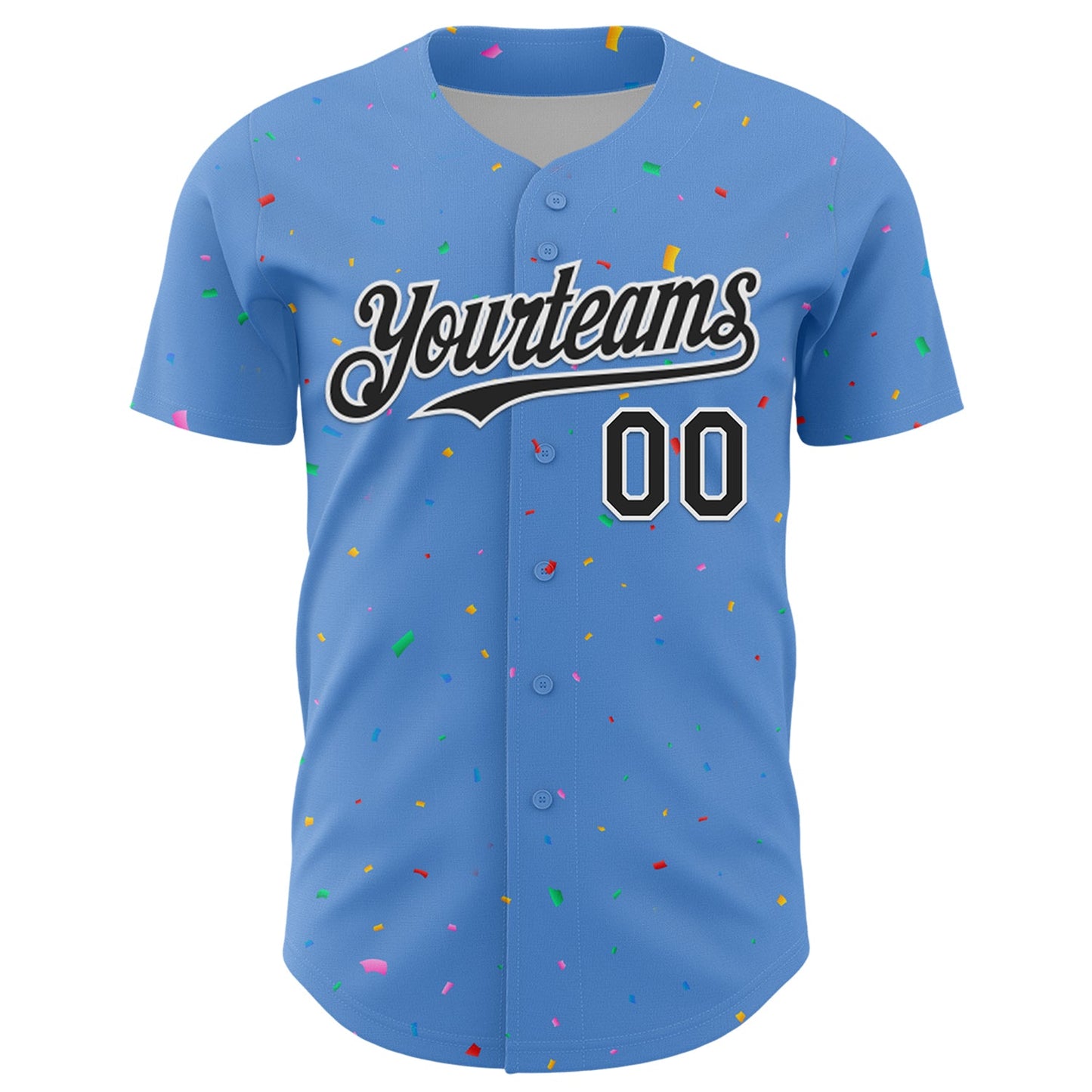 Custom Powder Blue Black-White 3D Pattern Design Confetti Colorful Speckle Authentic Baseball Jersey