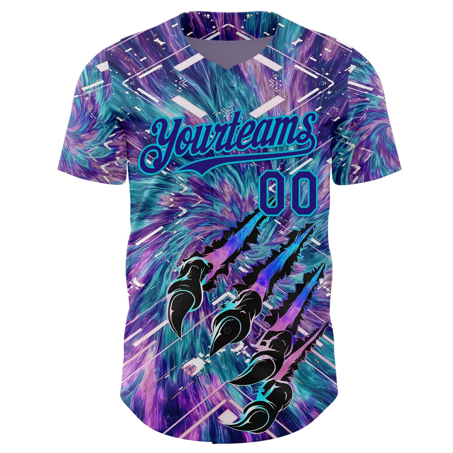 Custom Purple Dark Purple Black-Lakes Blue Cyber Tropical Palm Trees Music Festival Claw Marks Authentic Baseball Jersey