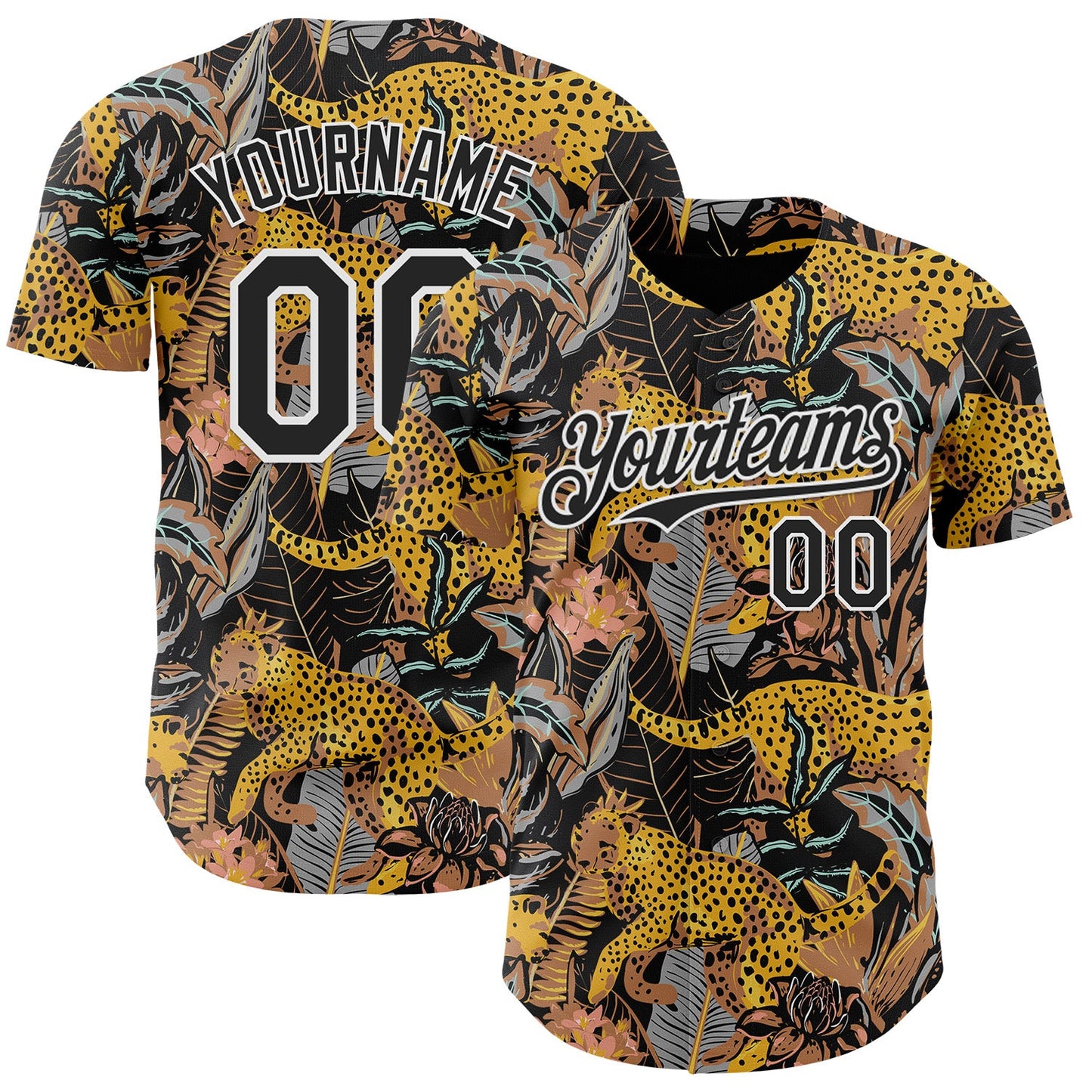 Custom Black-White Leopard Print Tropical Jungle Authentic Baseball Jersey