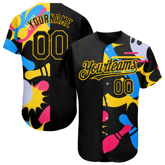 Custom Black Yellow 3D Pattern Design Bowling Authentic Baseball Jersey T-Shirts, Hoodie, Sweatshirt (Image 1)