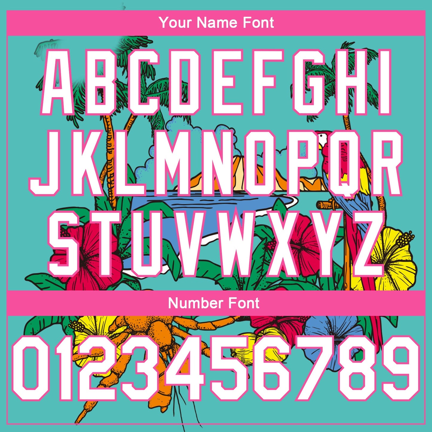 Custom Aqua Pink Light Blue-Black 3D Pattern Tropical Beach Hawaii Palm Trees Authentic Basketball Jersey... (Image 4)