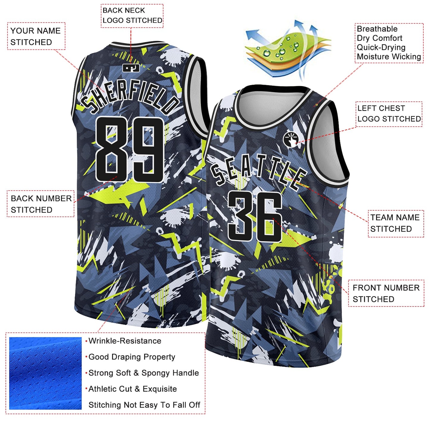 Custom Black White 3D Pattern Design Abstract Grunge Art Authentic Basketball Jersey T-Shirts, Hoodie, Sweatshirt (Image 2)