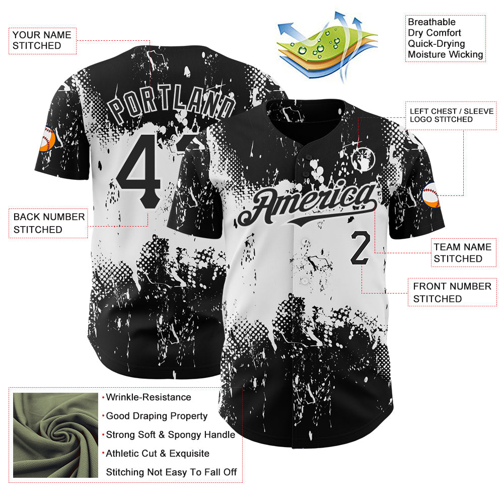 Custom Black White 3D Pattern Design Abstract Splatter Grunge Art Authentic Baseball Jersey T-Shirts, Hoodie,... (Image 3)