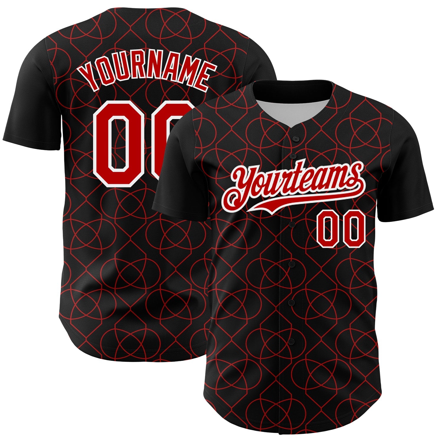 Custom Black Red-White 3D Pattern Design Arabesque Shape Authentic Baseball Jersey T-Shirts, Hoodie, Sweatshirt (Image 1)
