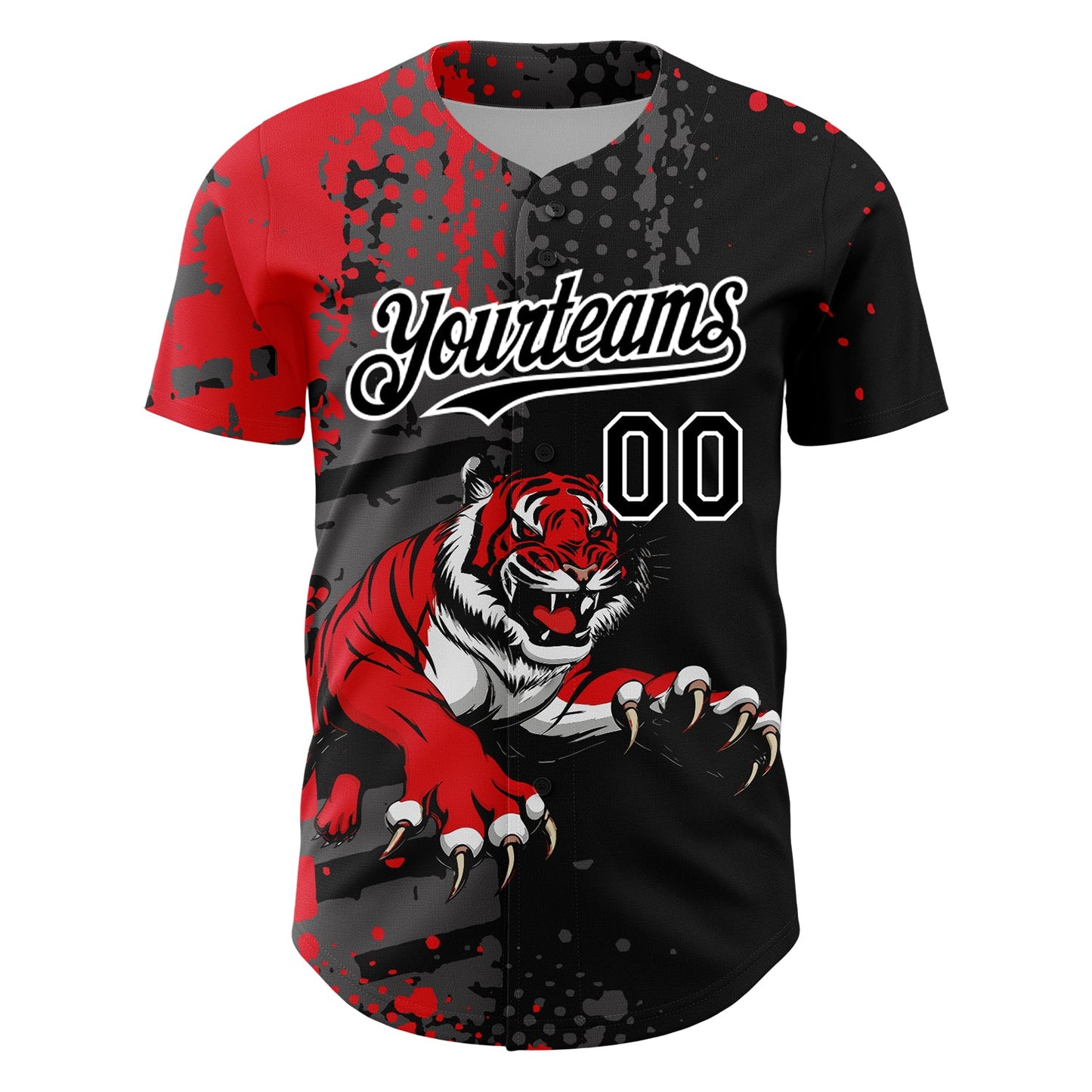 Custom Black Red-White 3D Pattern Design Animal Tiger Authentic Baseball Jersey T-Shirts, Hoodie, Sweatshirt (Image 2)