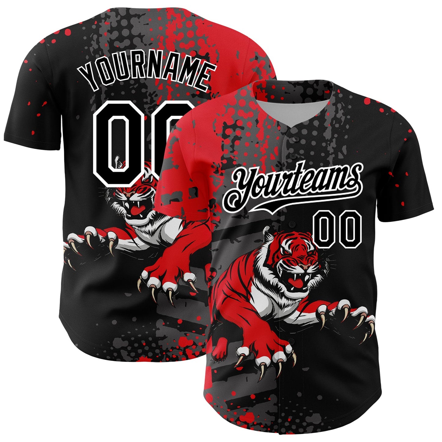 Custom Black Red-White 3D Pattern Design Animal Tiger Authentic Baseball Jersey T-Shirts, Hoodie, Sweatshirt (Image 1)