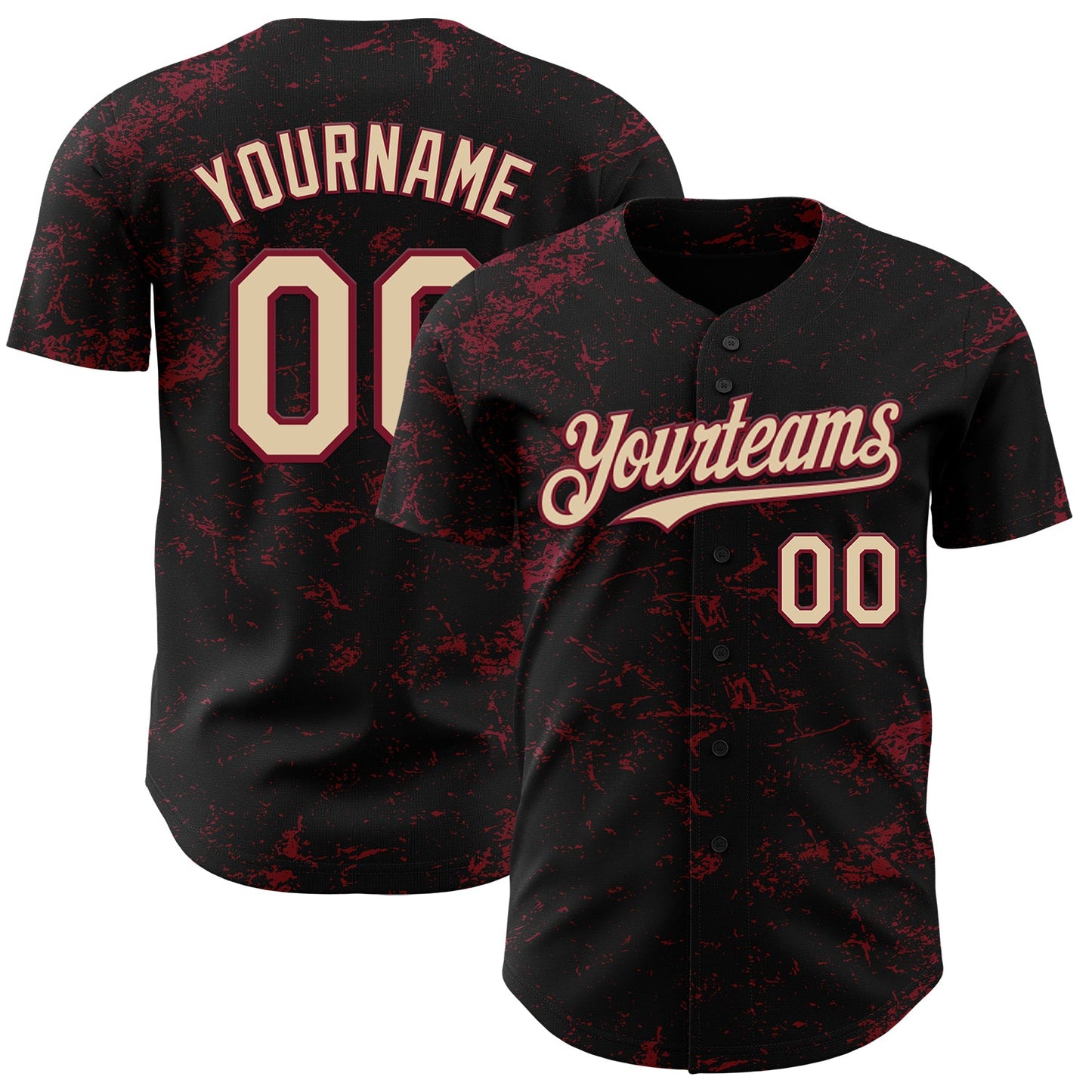 Custom Black City Cream-Crimson 3D Pattern Design Abstract Splatter Texture Authentic Baseball Jersey T-Shirts,... (Image 1)