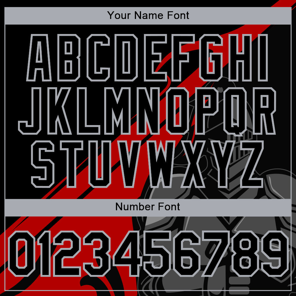 Custom Black Red-Gray 3D Pattern Design Knight Hero Art Authentic Baseball Jersey
