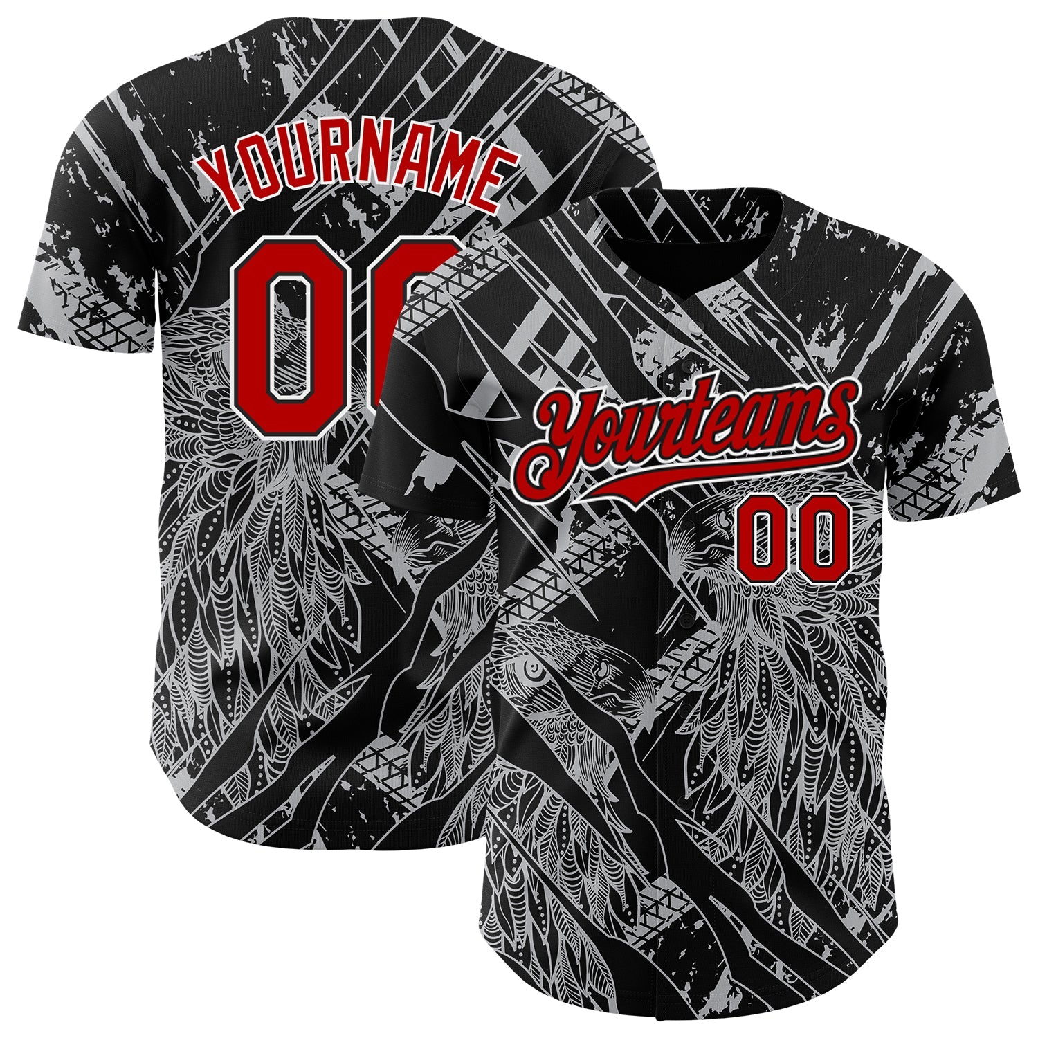 Custom Black Red-White 3D Pattern Design Animal Eagle Authentic Baseball Jersey T-Shirts, Hoodie, Sweatshirt (Image 1)
