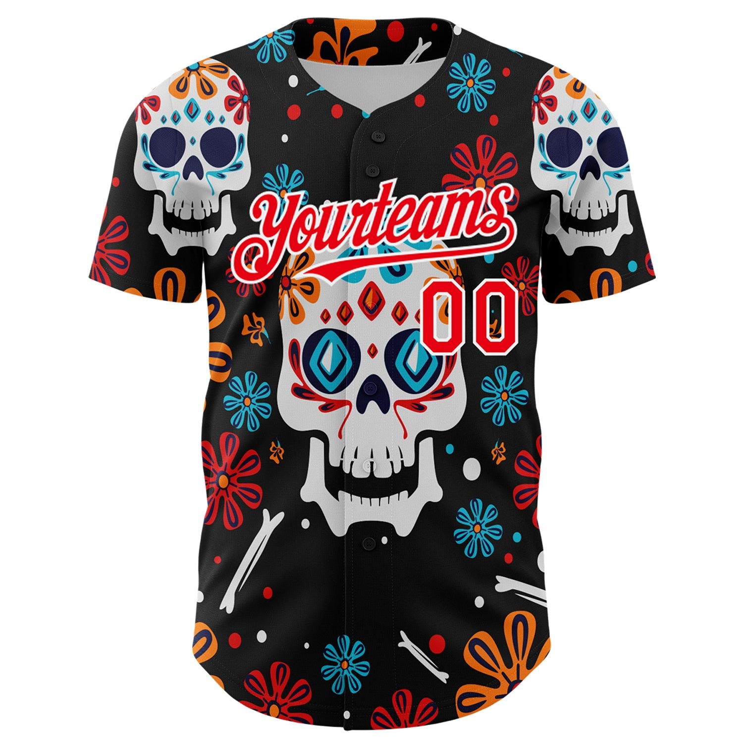Custom Kelly Green Fire Red-White 3D Mexican Festival Flower And Skull Cinco de Mayo Authentic Baseball Jersey... (Image 2)
