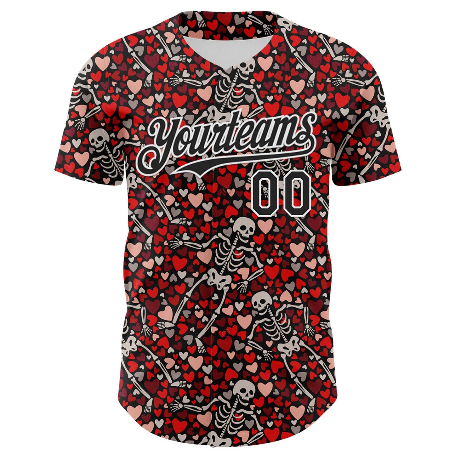 Custom Black White 3D Skeleton And Heart Authentic Baseball Jersey
