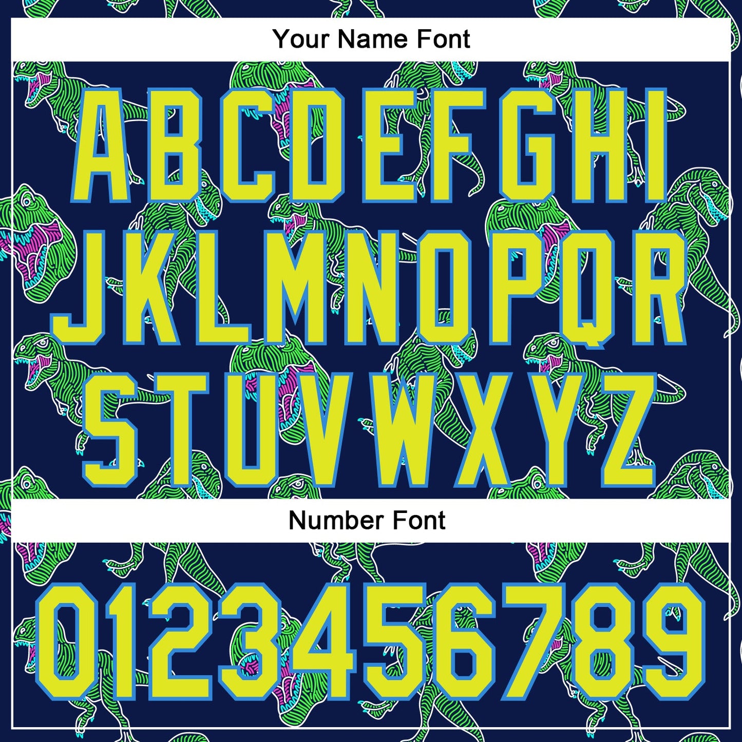 Custom Navy Neon Yellow-Electric Blue 3D Pattern Design Rave Psychedelic Neon Dinosaur Authentic Baseball Jersey