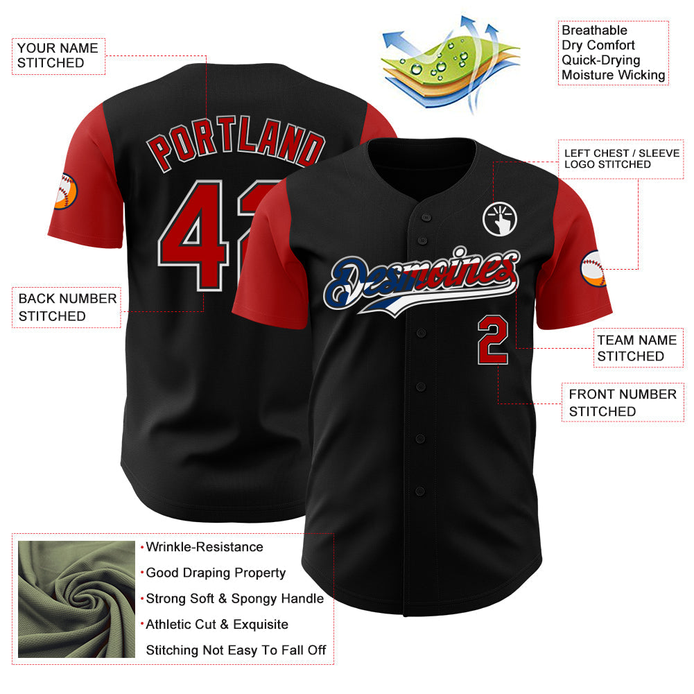 Custom Black Red White-Puerto Rican Flag 3D Puerto Rico Authentic Baseball Jersey